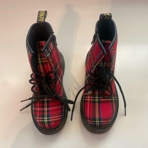 Dr. Martens 1460 Tartan Red Stewart boots.